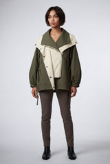 Olive Colorblock Oversized Windbreaker Jacket with Statement Collar - Photo 1