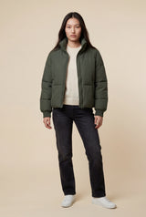 Olive Cropped High-collar Quilted Puffer Jacket - Puffer jackets - Photo 1