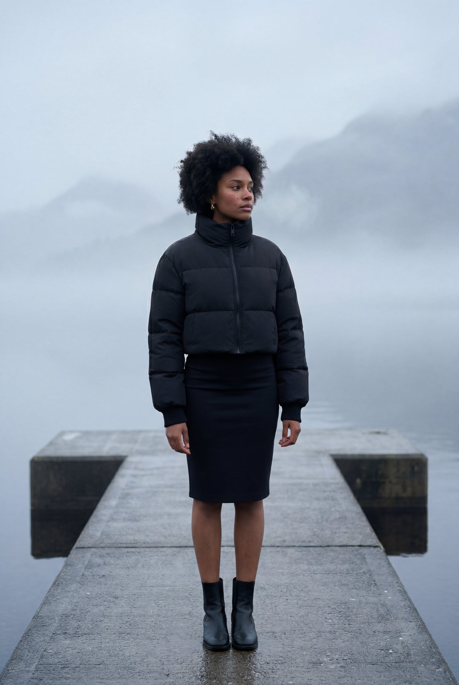 Black Cropped High-collar Quilted Puffer Jacket - Puffer jackets - Photo 12