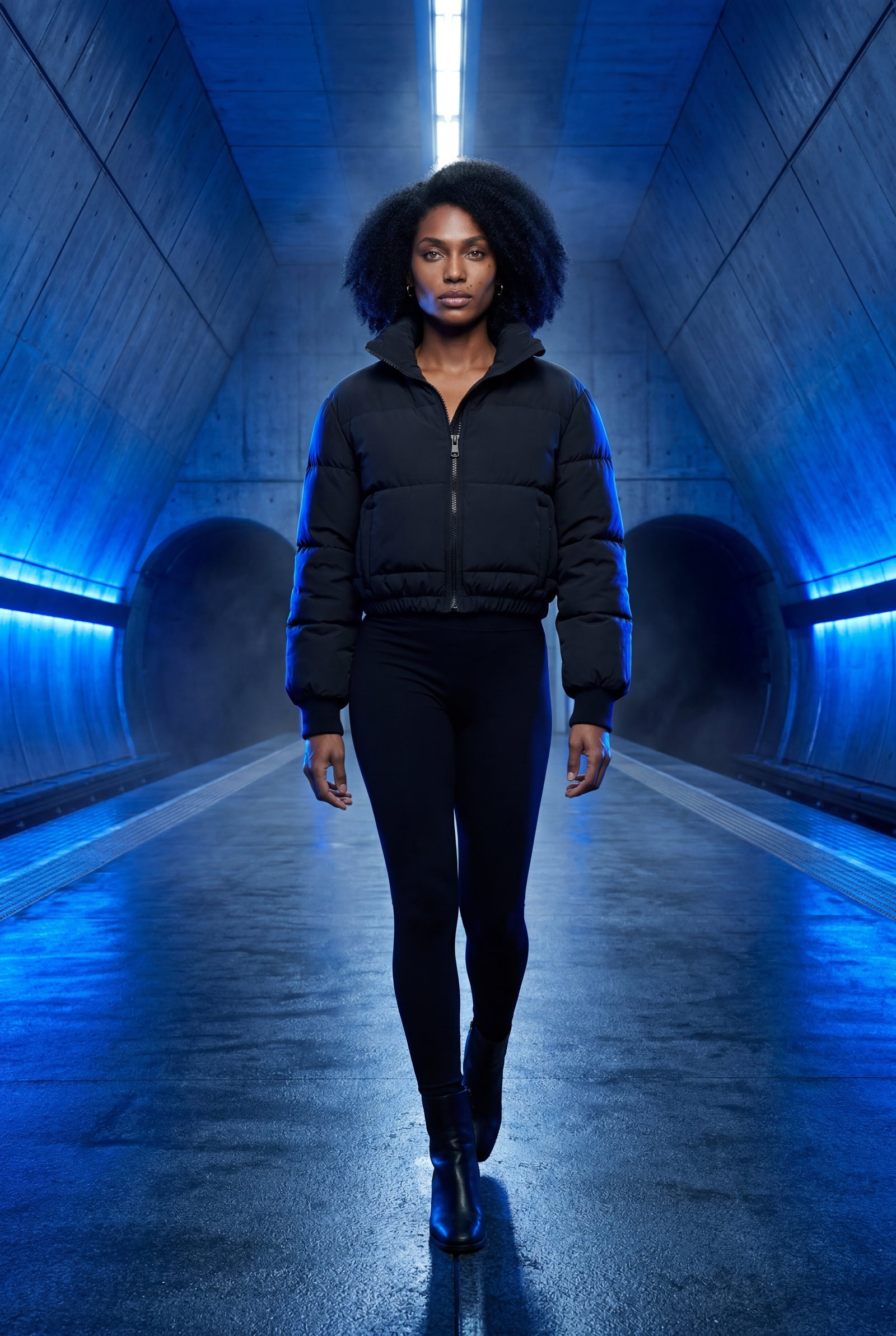 Black Cropped High-collar Quilted Puffer Jacket - Puffer jackets - Photo 15