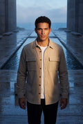 Beige Double Chest Pocket Shirt Jacket - Shirt jackets - Photo 11