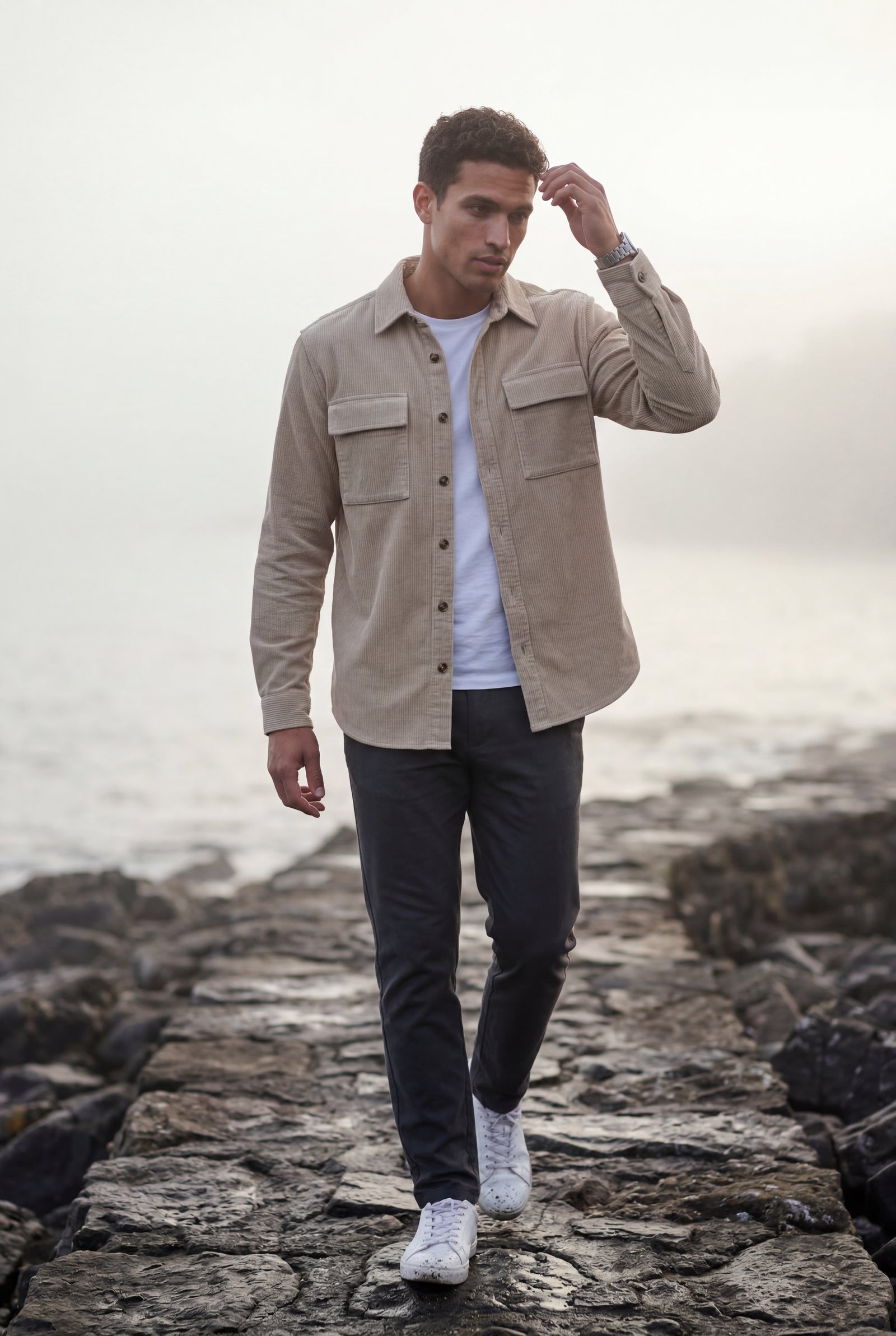 Beige Double Chest Pocket Shirt Jacket - Shirt jackets - Photo 8