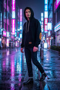 Black Contrast Elbow Patch Pullover Hoodie with Drawstring Hood - Men's hoodie - Photo 2