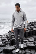 Gray Contrast Elbow Patch Pullover Hoodie with Drawstring Hood - Men's hoodie - Photo 8
