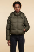 Olive Green Cropped Hooded Puffer Jacket with Boxy Silhouette - Puffer jackets - Photo 1