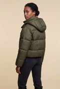 Olive Green Cropped Hooded Puffer Jacket with Boxy Silhouette - Puffer jackets - Photo 3