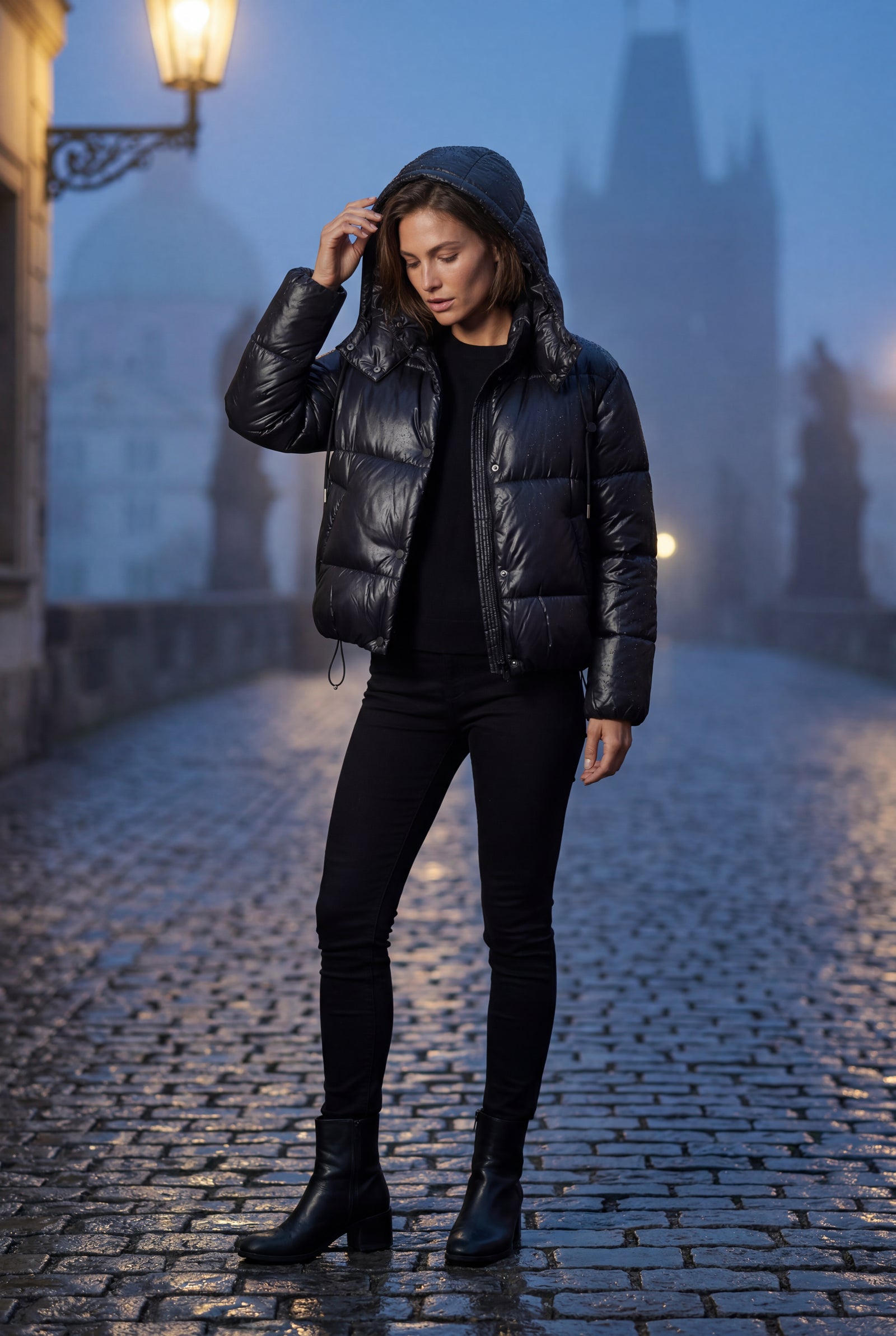 Black Cropped Hooded Puffer Jacket with Boxy Silhouette - Puffer jackets - Photo 6