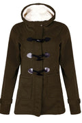 Plush-Lined Hood Duffle Coat in Olive Green — front view