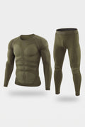 Stretch Knit Base Layer Set in Olive Green — studio front