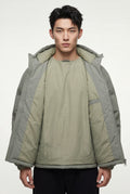 Olive Grey Boxy Hooded Puffer Jacket with High Neck - Hooded jackets - Photo 7