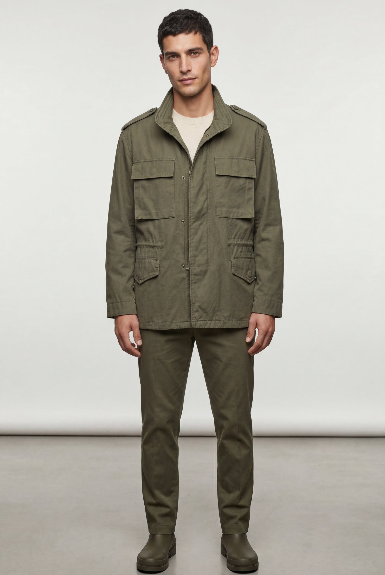 Olive Grey Matte Utility Pocket Field Jacket with Epaulettes - Casual jackets - Photo 2