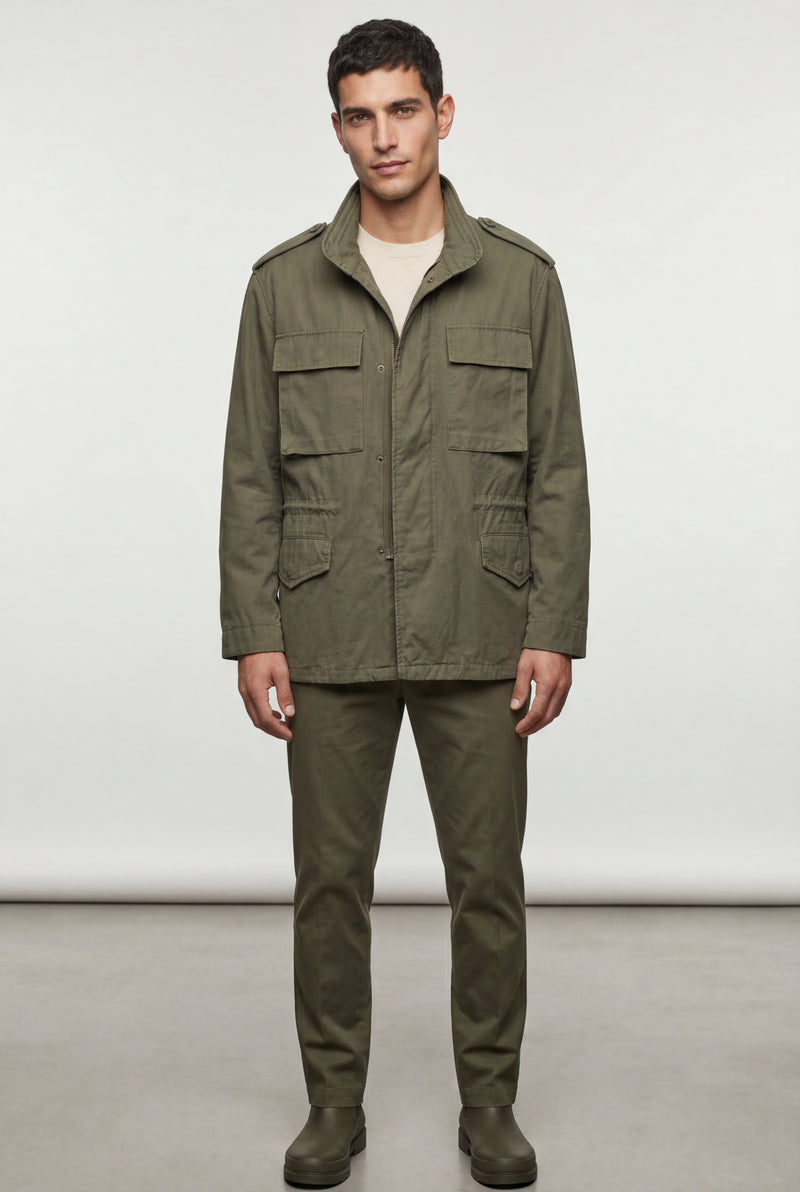 Olive Grey Matte Utility Pocket Field Jacket with Epaulettes - Casual jackets - Photo 2