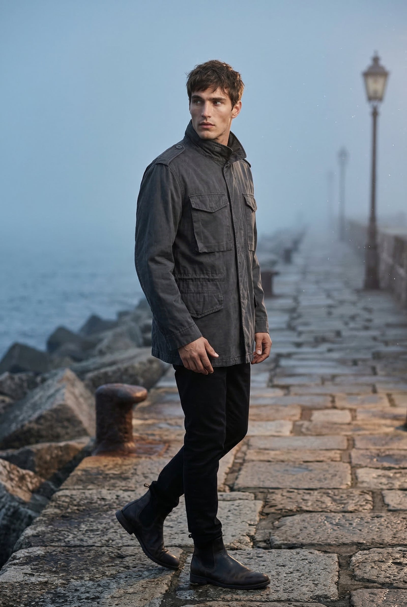 Black Matte Utility Pocket Field Jacket with Epaulettes - Casual jackets - Photo 5