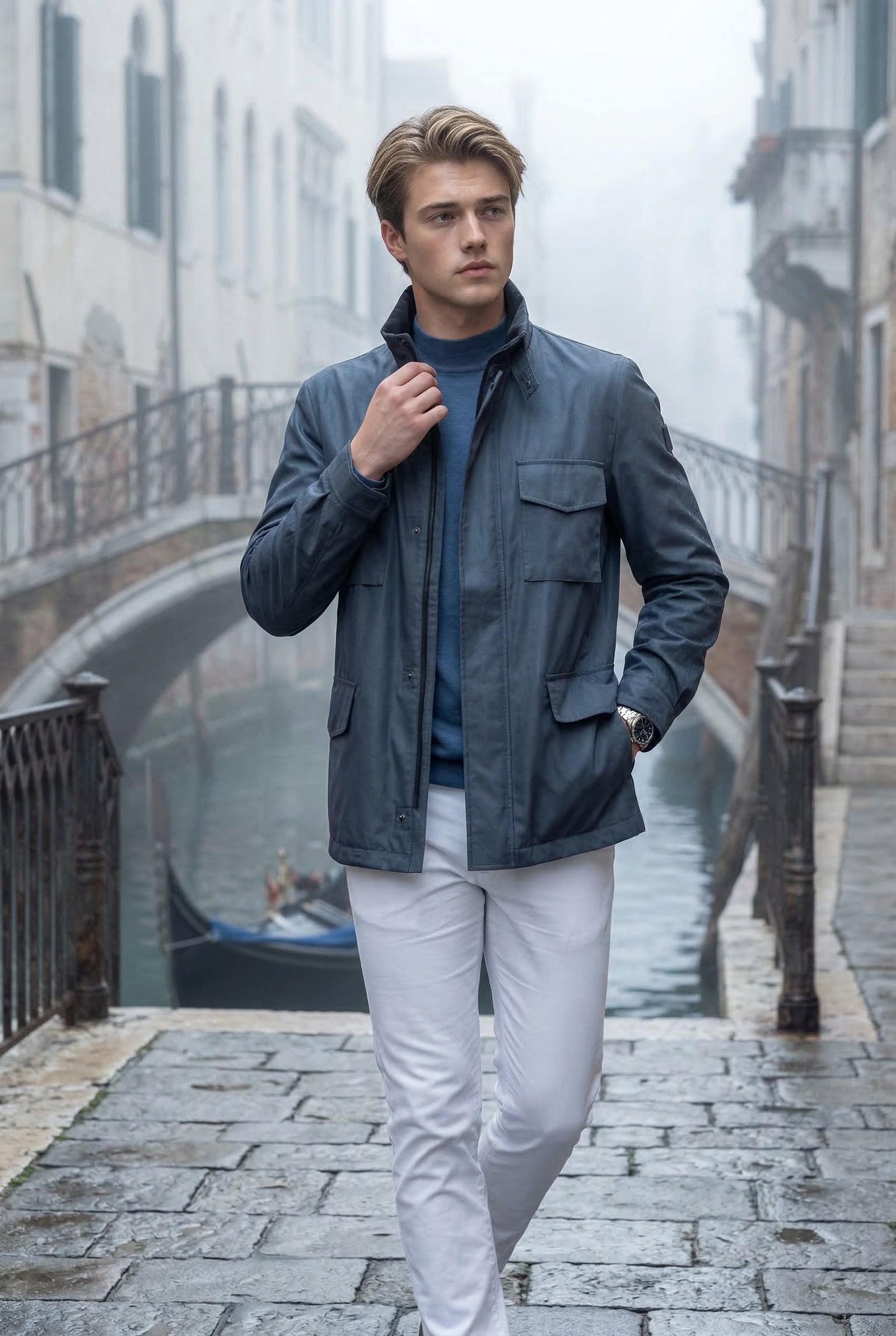 Navy Blue Matte Utility Pocket Field Jacket with Epaulettes - Casual jackets - Photo 6