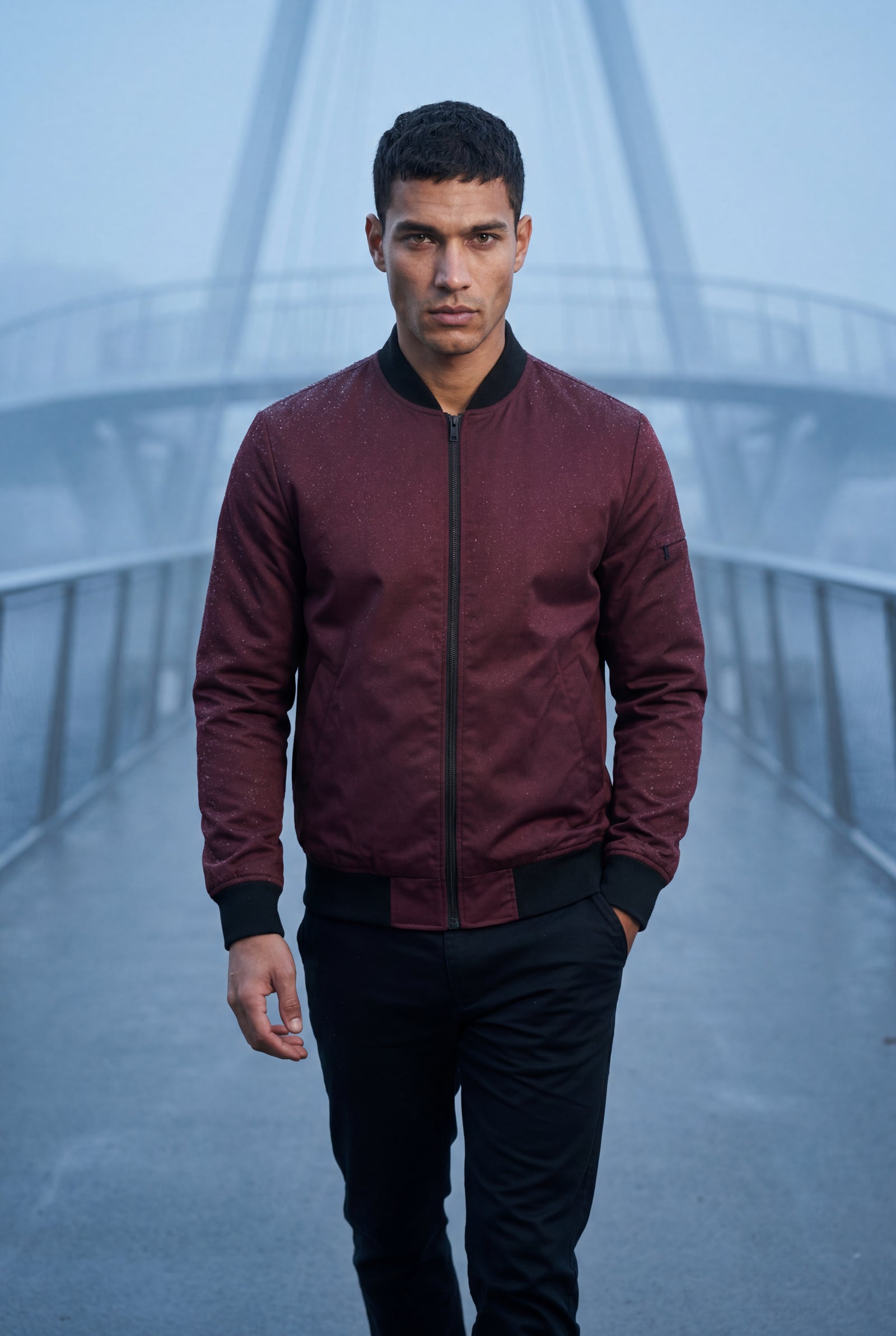 Burgundy Men's Slim-Fit Minimalist Classic Bomber Jacket - Photo 12
