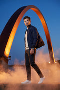 Navy Blue Men's Slim-Fit Minimalist Classic Bomber Jacket - Photo 13