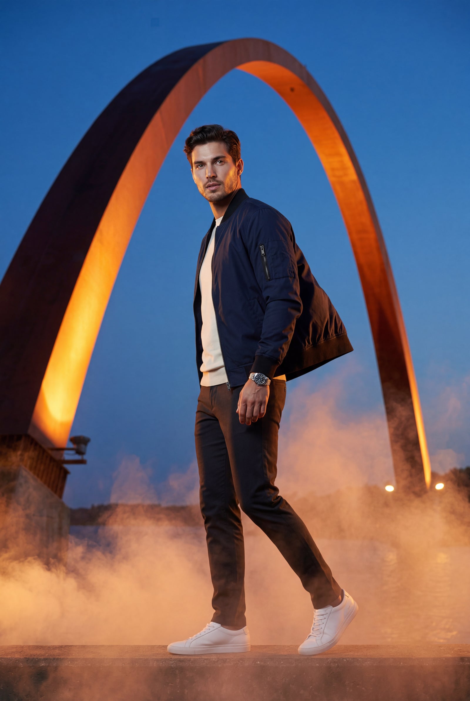 Navy Blue Men's Slim-Fit Minimalist Classic Bomber Jacket - Photo 13