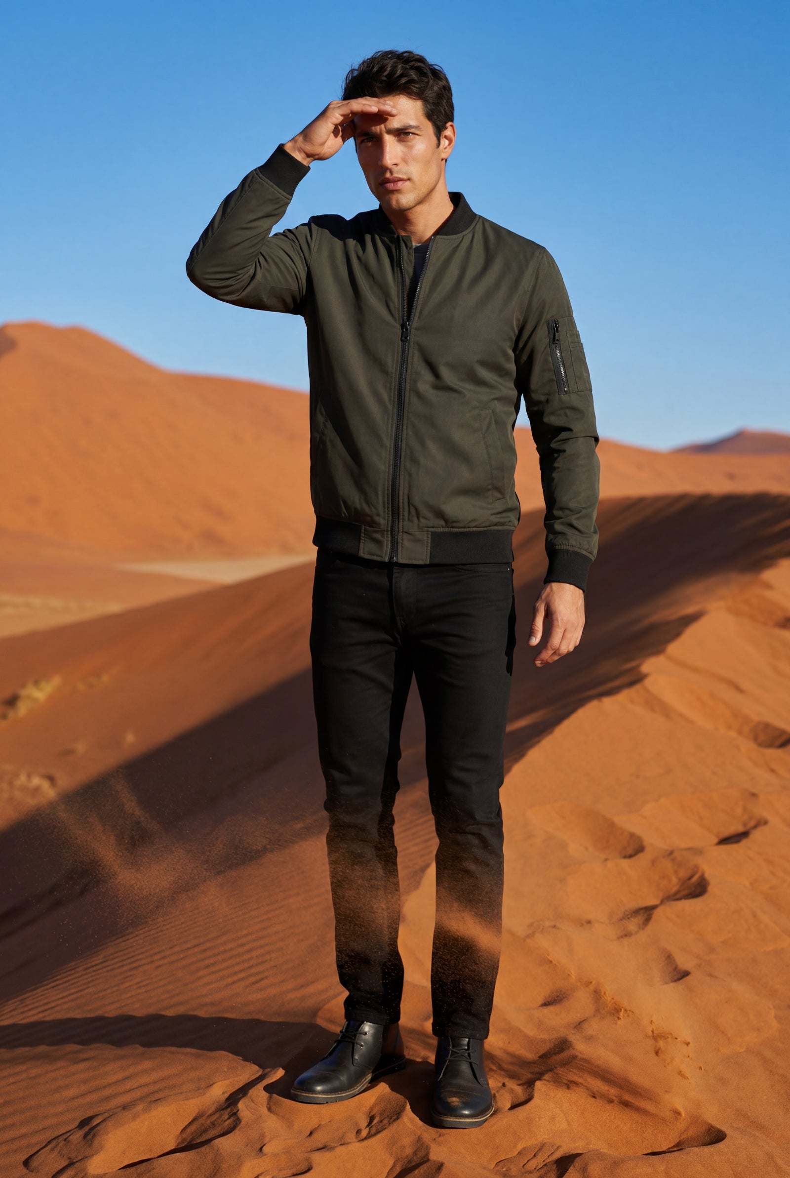 Dark Green Men's Slim-Fit Minimalist Classic Bomber Jacket - Photo 16