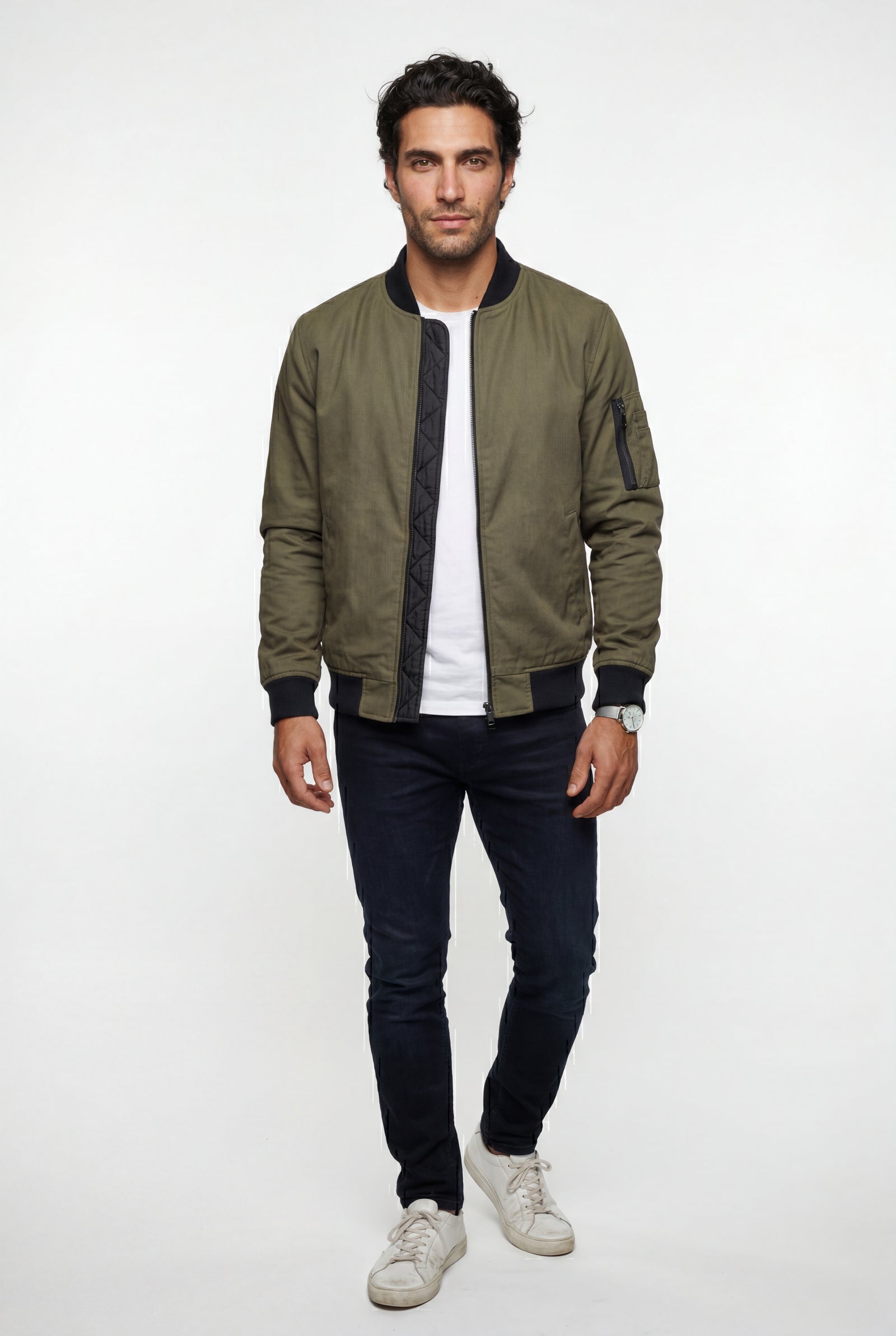 Olive Men's Slim-Fit Minimalist Classic Bomber Jacket - Photo 17