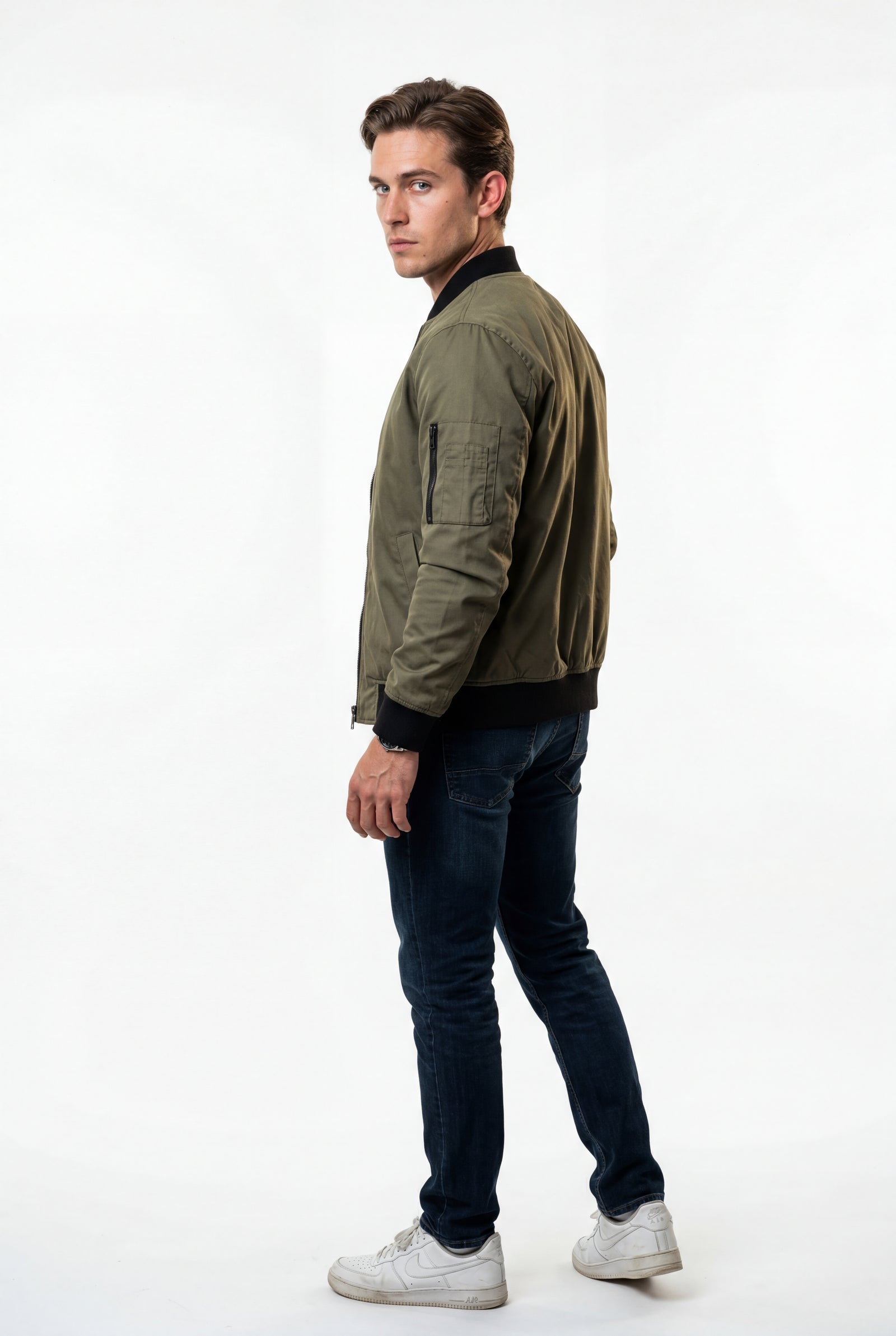 Olive Men's Slim-Fit Minimalist Classic Bomber Jacket - Photo 18