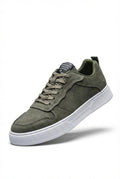 Olive Minimalist Low Top Sneakers with Chunky Textured Sole - Photo 8