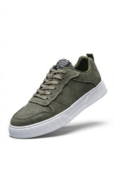 Olive Minimalist Low Top Sneakers with Chunky Textured Sole - Photo 8