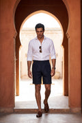 Navy Blue Pleated Tailored Bermuda Shorts with Side Adjusters - Casual shorts - Photo 11