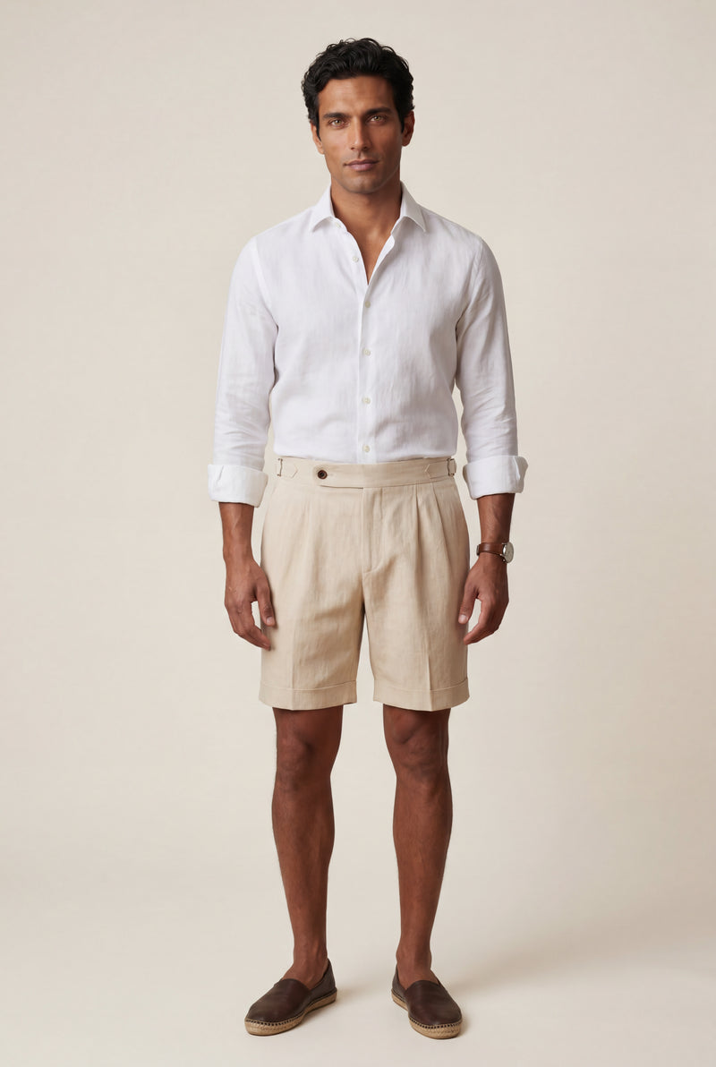 Sand Beige Pleated Tailored Bermuda Shorts with Side Adjusters - Casual shorts - Photo 3