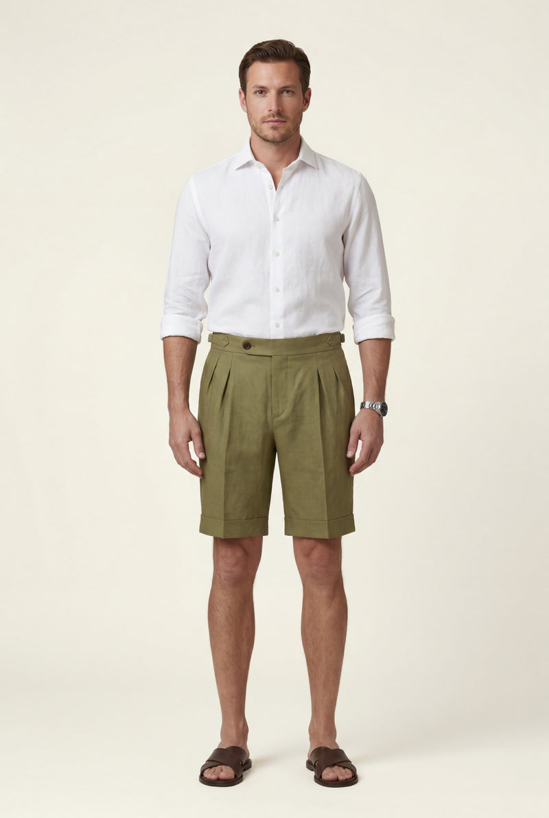 Olive Pleated Tailored Bermuda Shorts with Side Adjusters - Casual shorts - Photo 4