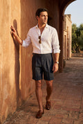 Navy Blue Pleated Tailored Bermuda Shorts with Side Adjusters - Casual shorts - Photo 5