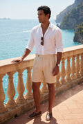 Sand Beige Pleated Tailored Bermuda Shorts with Side Adjusters - Casual shorts - Photo 9