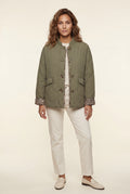 Olive Quilted Button-front Jacket with Leopard Print Cuffs - Casual jackets - Photo 3