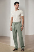 Olive Relaxed Straight-leg Drawstring Trousers - Relaxed fit trousers - Photo 4