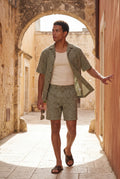 Olive Sage Green Micro Print Relaxed Fit Shirt and Shorts Set - Summer set - Photo 4
