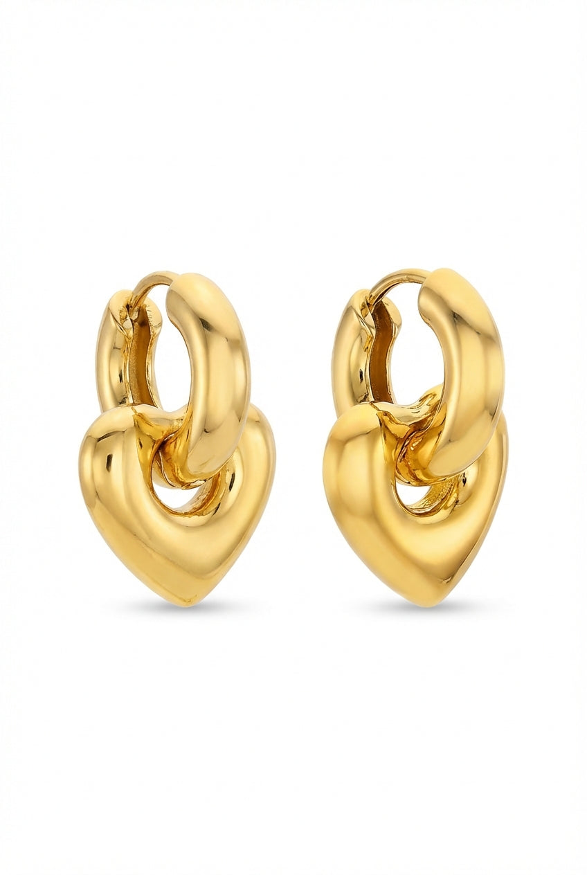 Gold Chunky Gold-tone Heart Drop Statement Earrings - Drop earrings - Photo 1