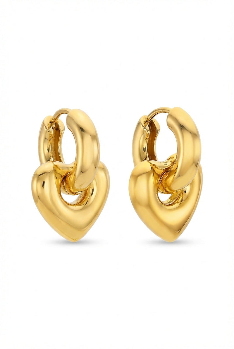 Gold Chunky Gold-tone Heart Drop Statement Earrings - Drop earrings - Photo 1