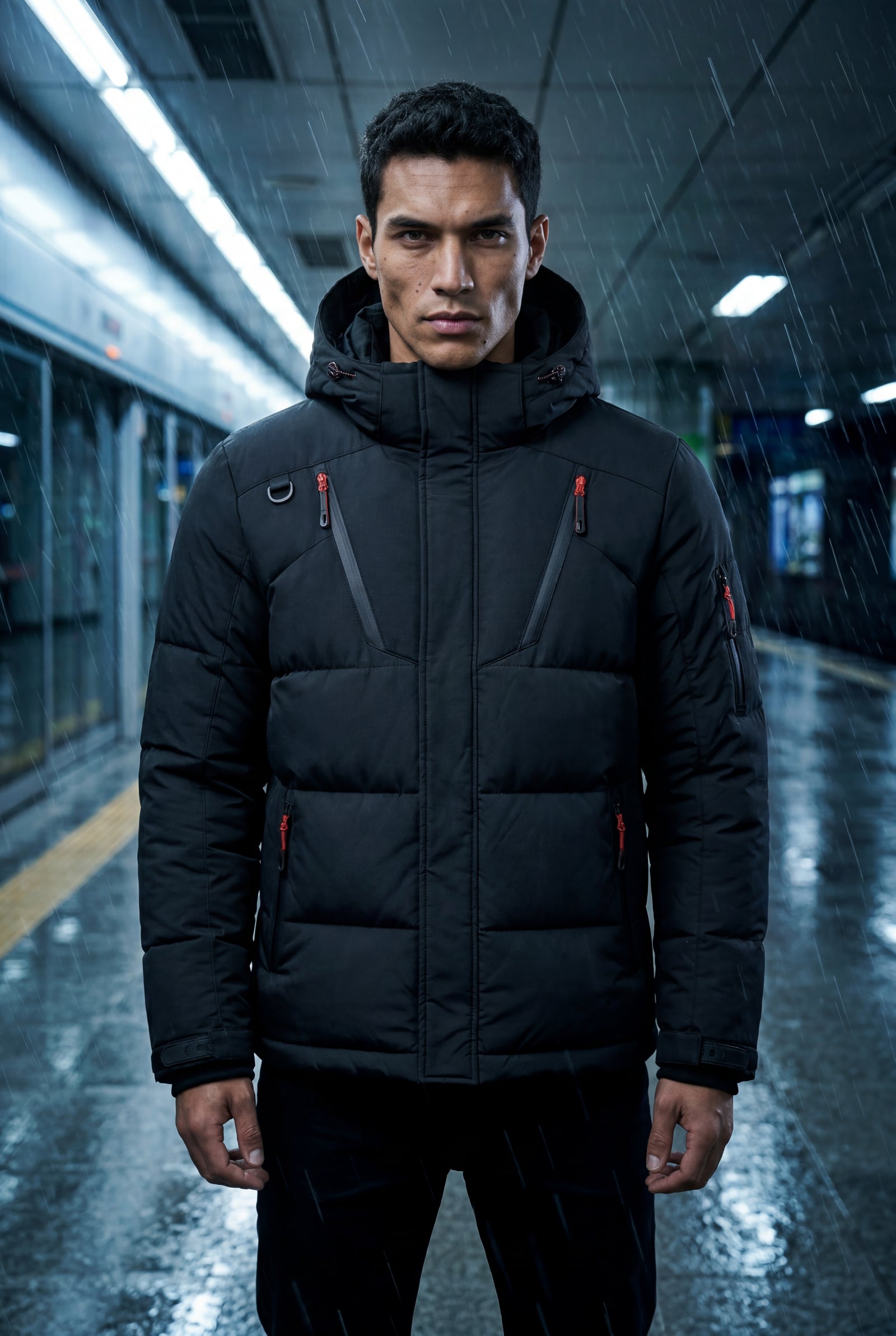 Black Adjustable Hood Insulated Parka Jacket with Zip Pockets - Insulated jackets - Photo 14
