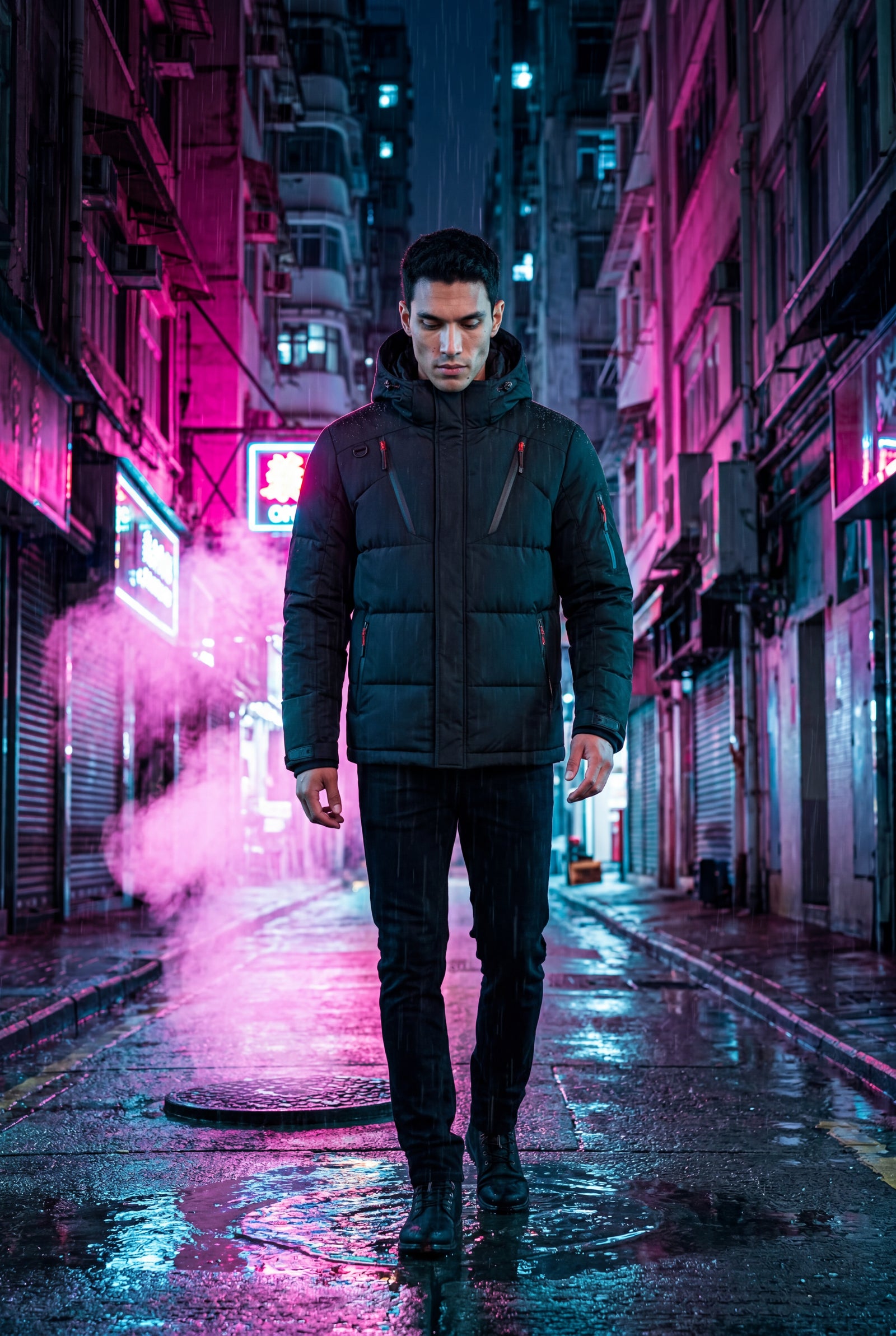 Black Adjustable Hood Insulated Parka Jacket with Zip Pockets - Insulated jackets - Photo 15