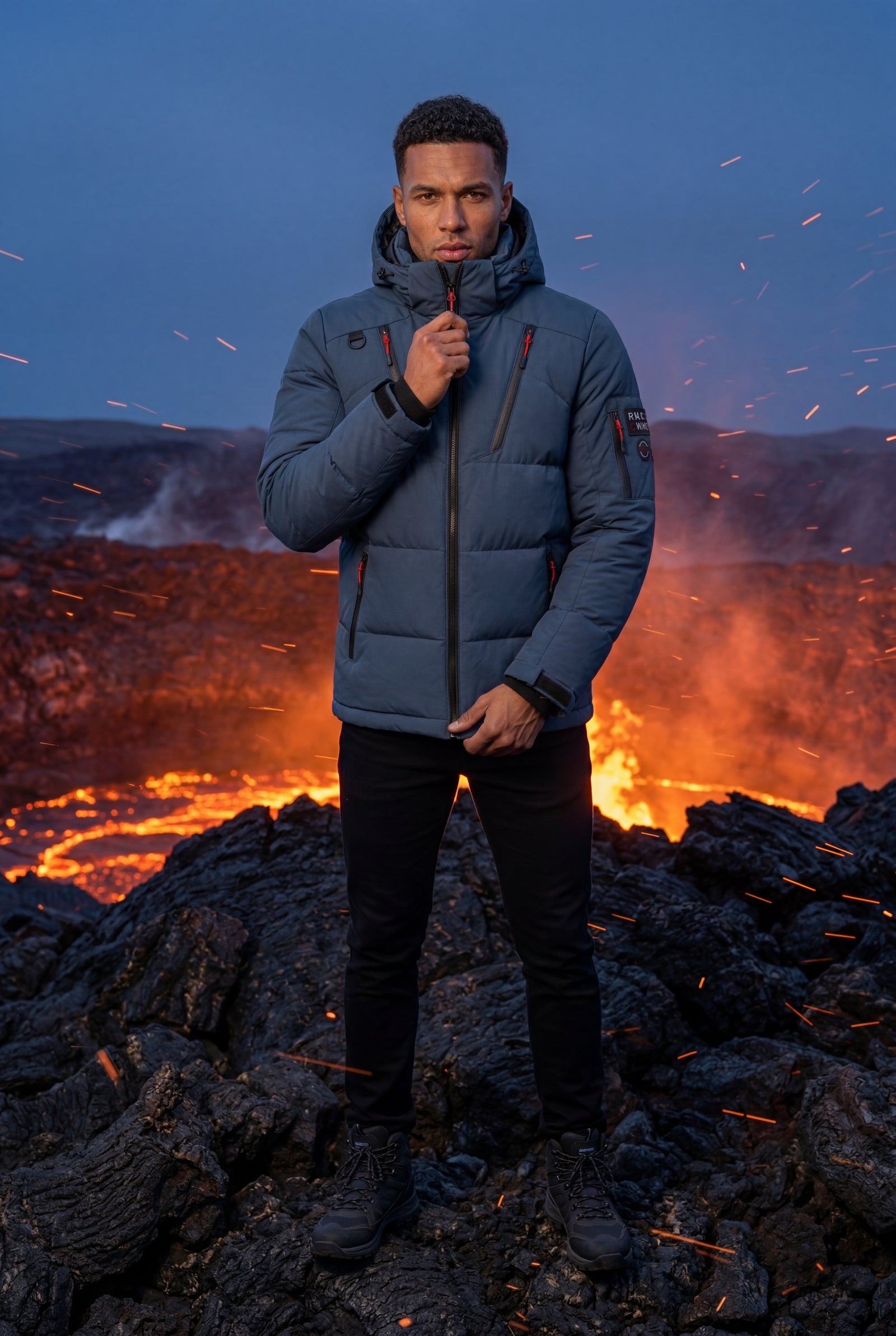 Blue Adjustable Hood Insulated Parka Jacket with Zip Pockets - Insulated jackets - Photo 18