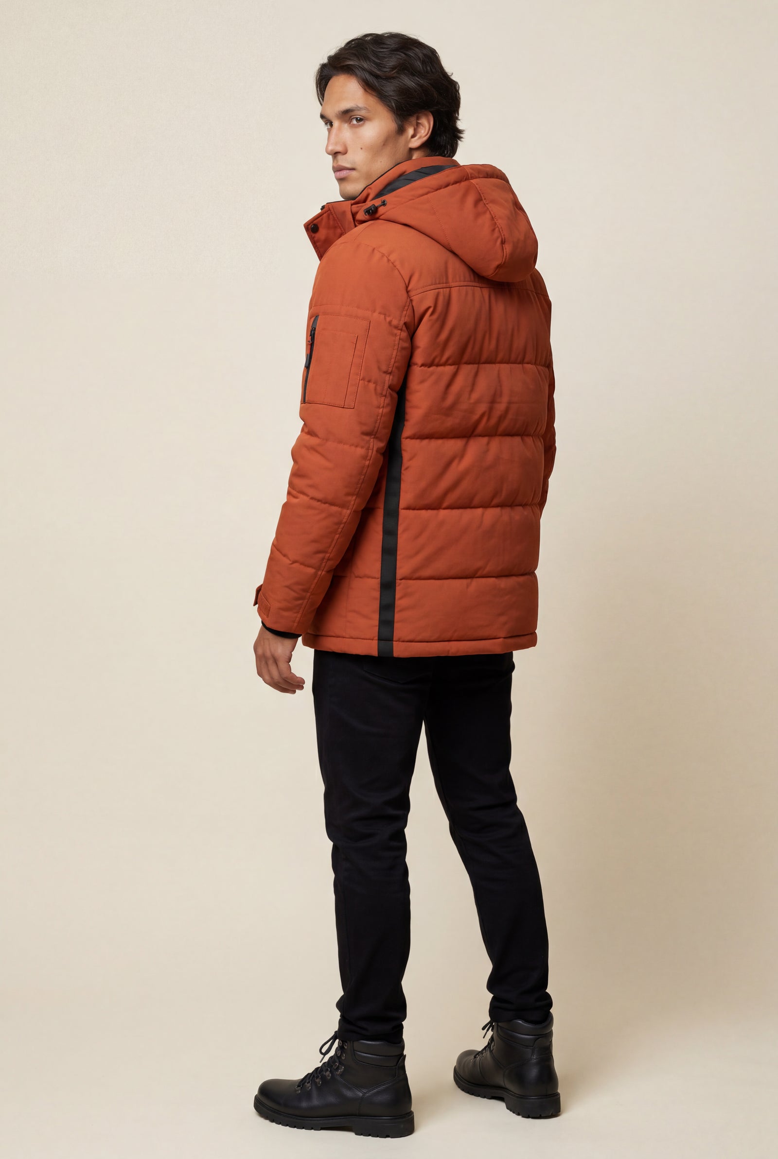 Orange Adjustable Hood Insulated Parka Jacket with Zip Pockets - Insulated jackets - Photo 2