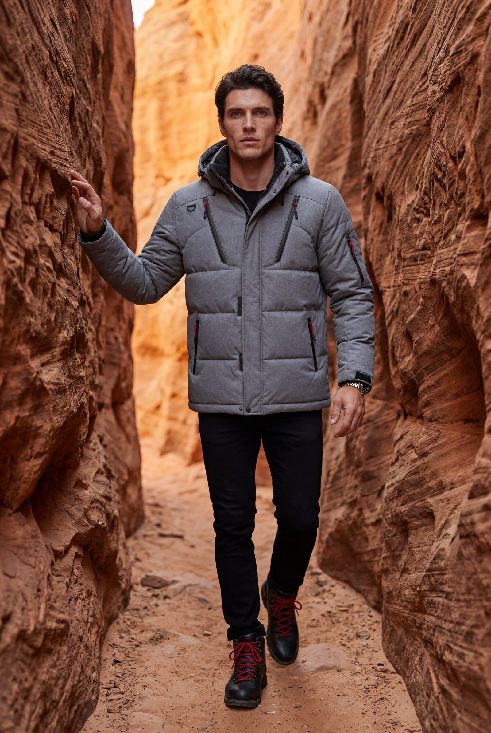 Gray Adjustable Hood Insulated Parka Jacket with Zip Pockets - Insulated jackets - Photo 6