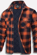 Cotton Plaid Shirt Jacket in Orange — front view