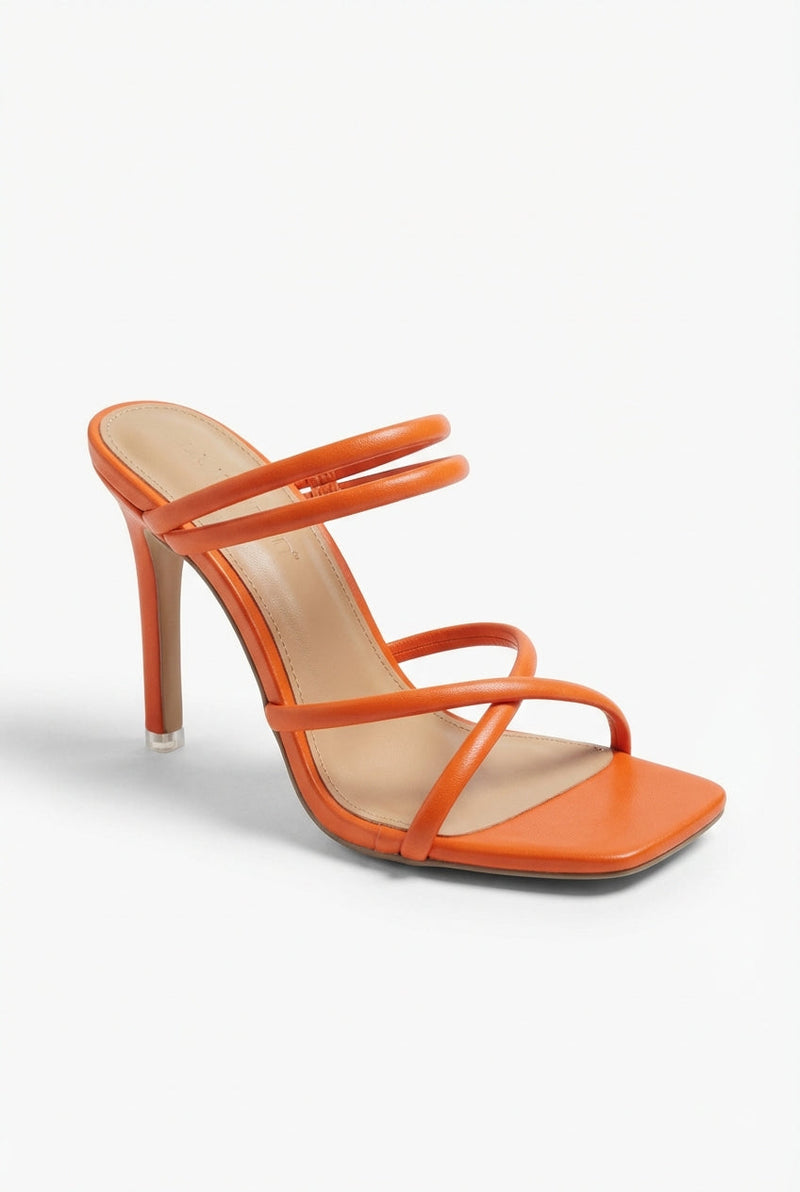 Orange Crisscross Strap Square Toe Heeled Mules - High heels - Photo 4