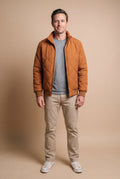 Men's Jacket Quilted Fleece-Lined in Orange — studio front