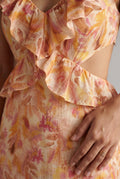Orange Peachy Floral Ruffle Cutout Maxi Dress - Photo 3