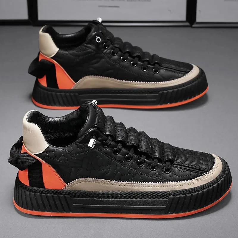 Orange Quilted Streetwear Low-top Sneakers with Bold Ribbed Sole - Photo 10