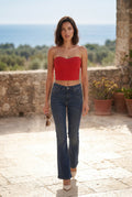 Red Ribbed Bustier Strapless Crop Top with Cup Seaming - Strapless crop tops - Photo 31