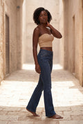 Beige Ribbed Bustier Strapless Crop Top with Cup Seaming - Strapless crop tops - Photo 9