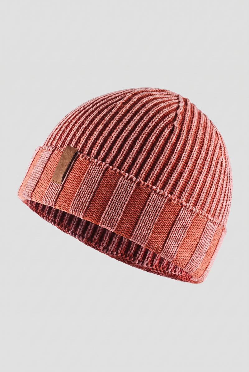 Ribbed Knit Beanie in Orange — studio front
