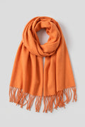 Scarf Tassel Wrap in Orange — studio front